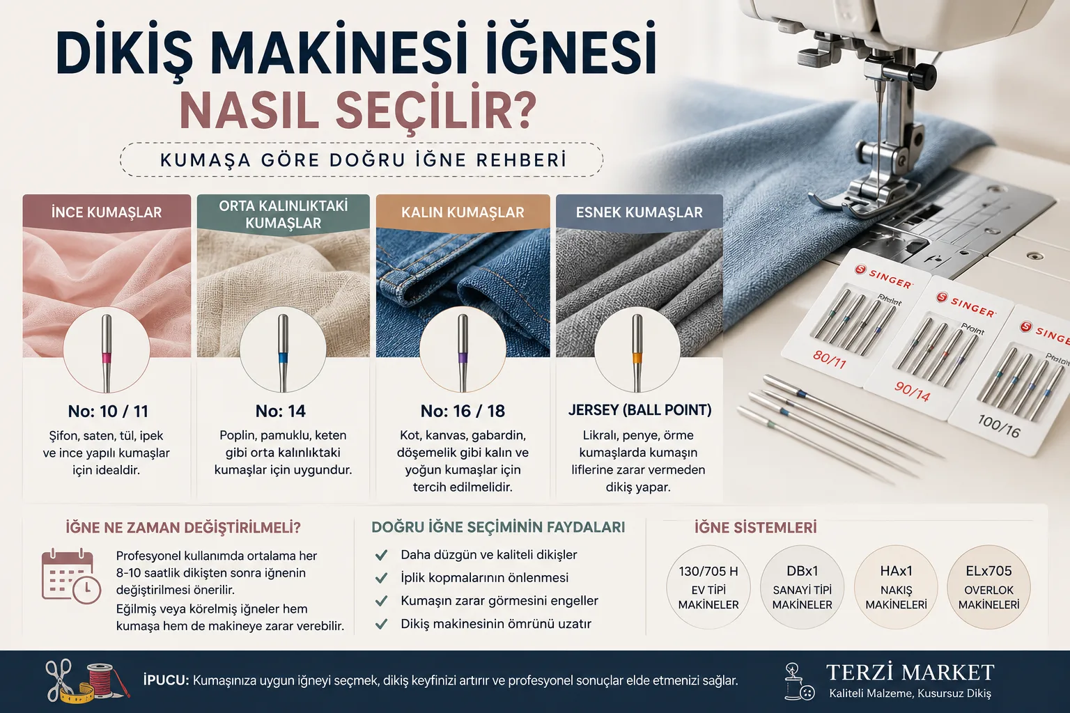 Dikiş Makinesi İğnesi Nasıl Seçilir? Kumaşa Göre Doğru İğne Rehberi