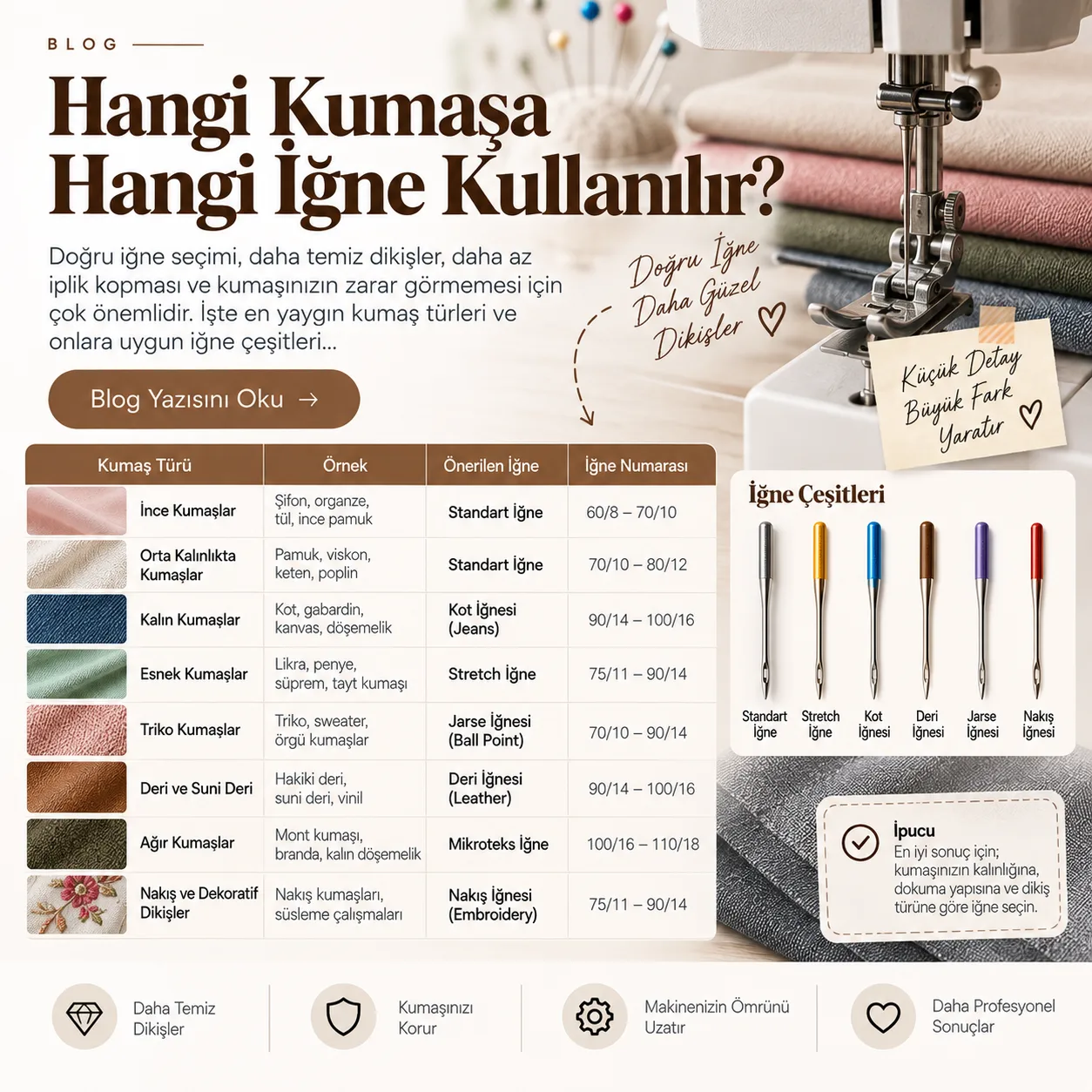 Hangi Kumaşa Hangi İğne Kullanılır? Kumaşa Göre Dikiş İğnesi Seçim Rehberi